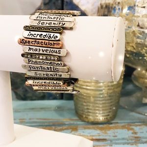 Inspirational Words Charm Elastic Bracelet Silver Brass Rose Gold Plating